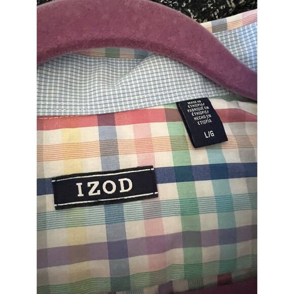 IZOD Men’s L Rainbow Plaid Shirt Button-Up Long Sleeve Multicolor NWT - Picture 8 of 12
